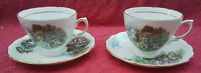 Buy Vintage Royal Vale Bone China Country Cottage Garden 2 X Cup And Saucers (b) • 10£