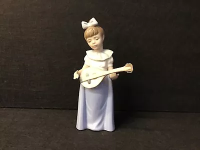 Buy NAO Pottery Girl With Mandolin Blue Cream T3833 • 10£