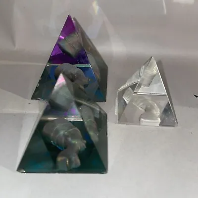 Buy Small Glass Egyptian Pharaoh Pyramid Shaped Figurine Paperweights X3 • 12.99£