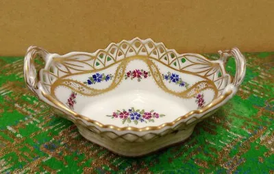 Buy Antique Dresden Carl Thieme Reticulated Porcelain Basket Pin Dish Floral Gilt • 15.52£