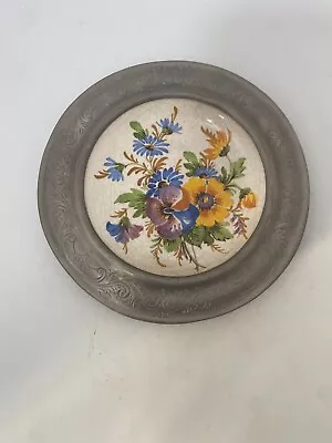 Buy C B Bassano Pewter Ring Ceramic Plate Floral Hand Painted Italy Vintage #RA • 2.99£