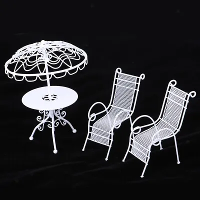 Buy 1/12 Doll House Miniature Outdoor Garden Furniture Metal Table Chairs White • 15.14£