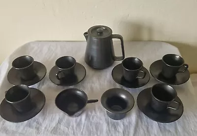 Buy Vintage Prinknash Black Pottery Lidded Water Jug 6 X Cups/Saucers Bowl Pourer • 19.99£