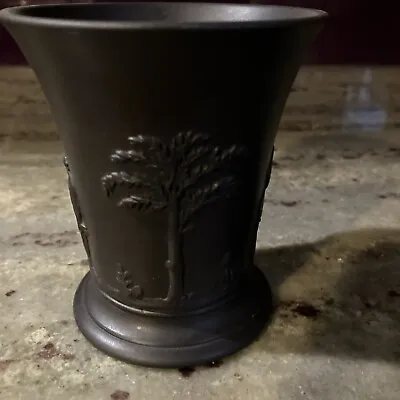 Buy Wedgwood Black Basalt Small  Vase 3.75” Tall 3” Diameter Classic Relief Design • 18£