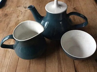 Buy Vintage Poole Teal Blue Moon Pottery Teapot Sugar Milk Jug • 15£
