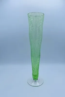 Buy Zodax Tall Crackle Glass Footed Vase Bright Green Clear Foot 14” • 42.49£