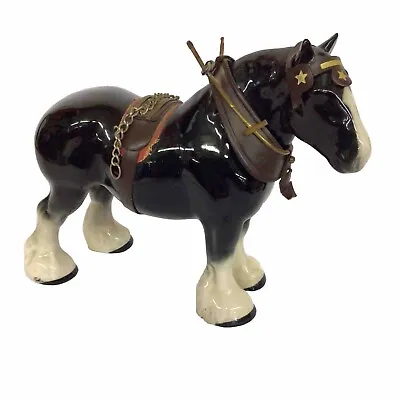 Buy Unmarked Beswick Like Glossy Shirehorse With Leather Harness 8” X 6.5”  • 35£