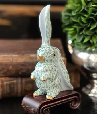 Buy Darling Small Herend Green Fishnet One Ear Up Rabbit Bunny Hare Table Figure 4” • 286£