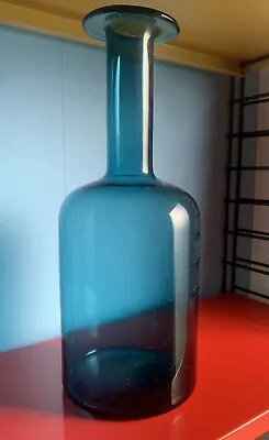 Buy HOLMEGAARD Otto Brauer Turquoise Blue Glass Gulvvase Gul Vase 60s Vintage 25cm • 60£