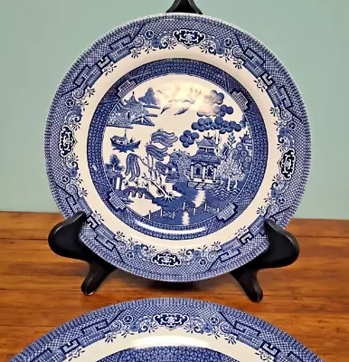 Buy Churchill Blue Willow Dinner Plates, Set Of 2, 10 1/4” Older Black Lion Logo • 19.13£