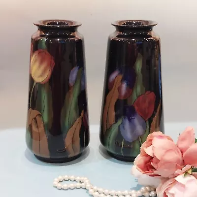Buy Pair Royal Stanley Ware Art Deco Jacobean Vases 1920s  Tulips Design • 40£