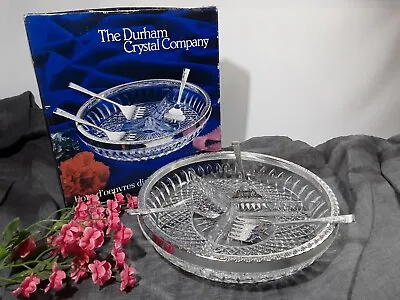 Buy Vintage The Durham Crystal Company - Hors D'oeuvres Dish + 3 Silver Plated Forks • 9.99£