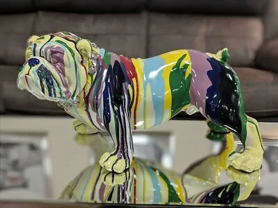 Buy Multicolour Paint Splash Pop Art British Bulldog Crystal Ornament Figurine Dog • 89.99£