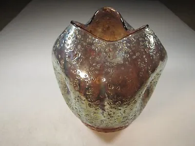 Buy Antique Dugan Amethyst Venetian Pompian Tri Shaped Pinched Carnival Glass Vase • 43.43£