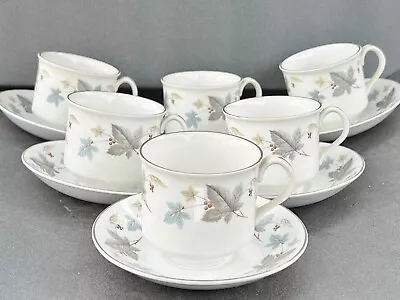 Buy Vintage Set Of 6 Cups Vinewood Ridgway Ceramic Pottery White Mist Pattern Saucer • 29.99£