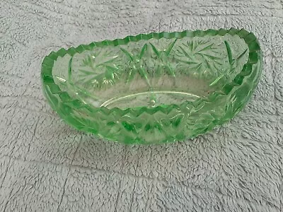 Buy Vintage Green Glass Oval Bowl Dish Boat Shape Sweets Bon Bon Pinwheel Depression • 5£