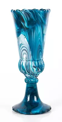 Buy Antique Davidson's Blue / Teal Malachite Slag Glass Pressed Glass Vase • 12£