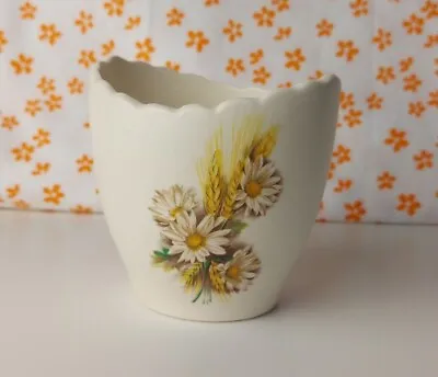 Buy Vintage Purbeck Ceramics Decorative Scalloped Edge Vase Pot Wheat And Daisies • 6£