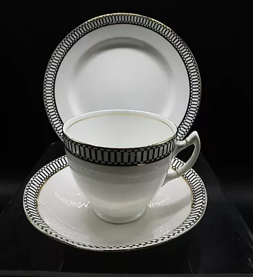 Buy Rare Vintage, Atlas China Grimwade White & Black Trio, Tea Cup/Saucer/Side Plate • 10£