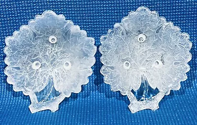 Buy Lot Of 2 ~  Maple Leaf Bowls Frosted Clear Glass Oval Tri-footed ~ Pristine! • 23.98£