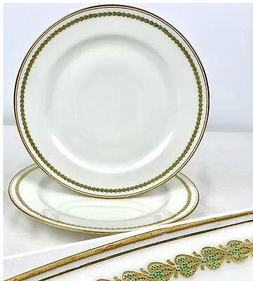 Buy 2 Haviland Limoges China France 7.5” Dessert Plates White Green W/ Gold Trim • 21.92£