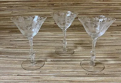Buy Antique - Set Of 3 - Cambridge Rose Point - Etched Champagne/Sherbet Glasses • 125.34£