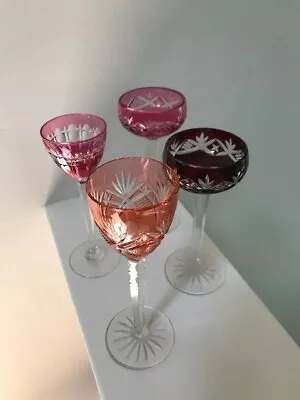 Buy Set Of 4 Petite Bohemian Colored To Clear Crystal Liquor Glasses • 125.47£