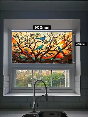 Buy Stained Glass Window Film - Abstract - Autumn Birds  - Easy Apply - No Glue • 18.99£