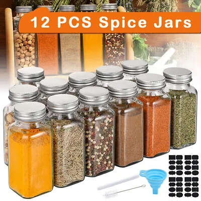 Buy 12 X GLASS SPICE JARS WITH SHAKER LIDS STORAGE BOTTLES CONTAINERS POTS AIRTIGHT • 8.94£