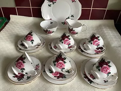 Buy Beautiful Crown Regent 21 Piece Bone China  Pink & Red Roses Teaset In Exc Cond • 35£
