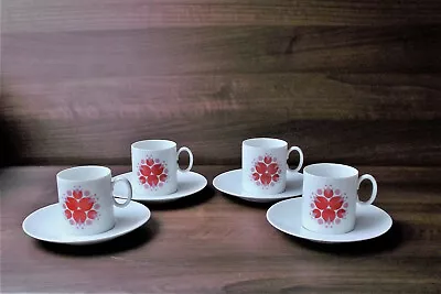 Buy Vintage 1960s Thomas Red Pinwheel Set Of 4 Coffee Cans & Saucers • 24.80£