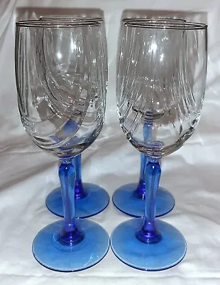 Buy Lenox 4 Crystal Wine Goblets Blue Draped Optic Swag Cobalt Stem Gold Rim 8” H2O • 16.08£