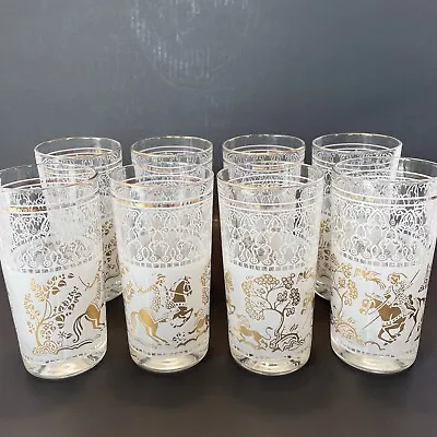 Buy Hazel Atlas Wedgewood Gold Frosted Arabian Knights Cocktail Glasses Set Of 8 • 51.07£