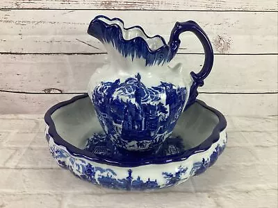 Buy Victoria Ware Ironstone Flo Blue Pitcher And Wash Bowl Set Antique • 79.99£