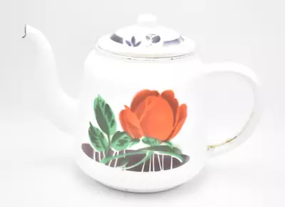 Buy Vintage Handpainted Chinese Rose Enamel Teapot Decorative Collectible • 13.95£