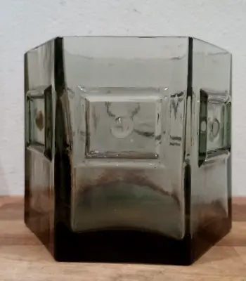 Buy Dartington Studio Glass Hexagonal Vase Frank Thrower In Smoke Grey • 15£