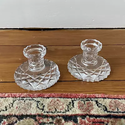 Buy Pair Of Antique Glass Art Deco Clear Candlestick Holder Candle Stick Retro Set • 19£
