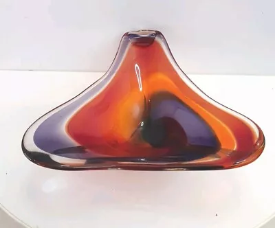 Buy Iwatsu Hineri Glassworks Scarlet Tangelo And Violet Tricorn Dish Glass 1970s • 60£