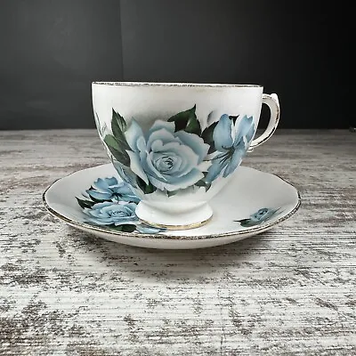 Buy Vintage Queen Anne Tea Cup & Saucer Blue Rose Flowers Pattern 8282 Bone China • 8.47£