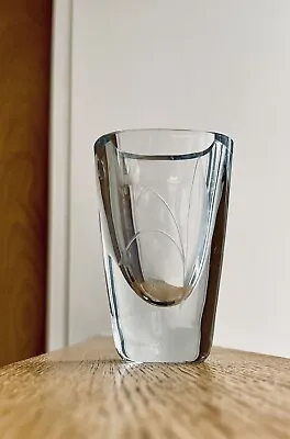 Buy Strombergshyttan Swedish Art Glass Vase With Etched Snowdrops • 29.99£