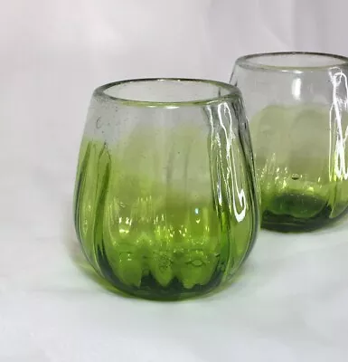 Buy 4.25” Vintage Pair Green Art Glass Votive Candle Holders, Deco Collectible❤️ • 25.58£
