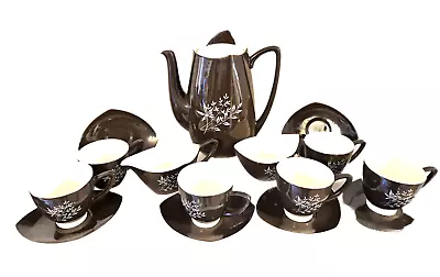 Buy 1930'S CARLTON WARE Black & White Floral Colibri Boomerang Coffee Set For 6 • 31.50£