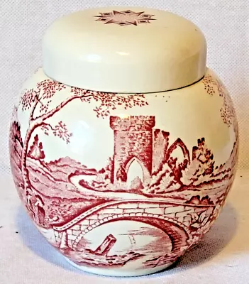 Buy Ironstone Red And White Lidded Ginger / Spice Jar, By Sadler Country Scene • 12£