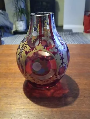 Buy Bohemian Ruby Clear Glass Vase Hookah Base • 20£