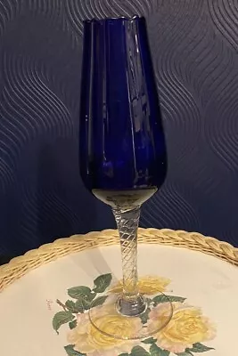 Buy Vintage Empoli Glass | Cobalt Blue Glass, Clear Pattered Stem | Mid Century • 8.50£