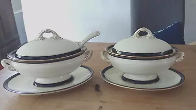 Buy 2 X Vintage Royal Worcester Vitreous Blue & Gold Trim Small Lidded Tureen Dish • 30£