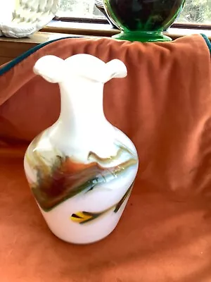 Buy Vintage Heavy Art Glass Vase Possibly Swedish? C1970’s Opaque Swirl Pattern 6.5” • 12.99£