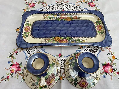 Buy Classic Maling Blue Clemitas Dishes And 2 Candlesticks • 19£