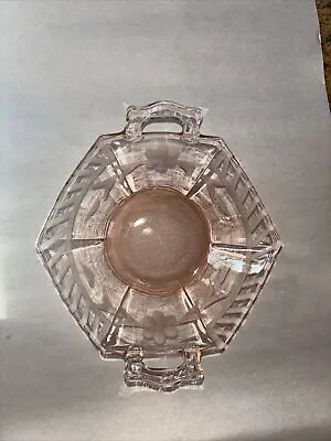 Buy Vintage Pink Depression Glass Bowl Etched Floral & Leaf Pattern & Handles B-151 • 18.99£