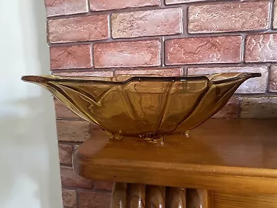 Buy Vintage Sowerby Art Amber Glass Bowl Art Deco Oval Pressed Glassware Retro Used • 30£